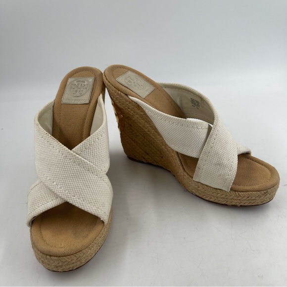 Tory Burch Cream Beige Kristen Espadrille Canvas Wedge Sandals Shoe - Size 8.5 M - Picture 7 of 11
